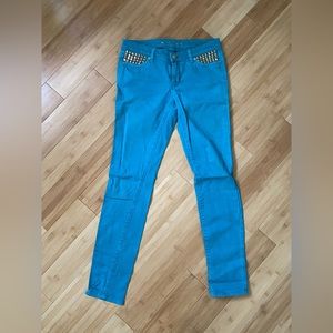 Michael Kors Teal Studded Skinny Jeans